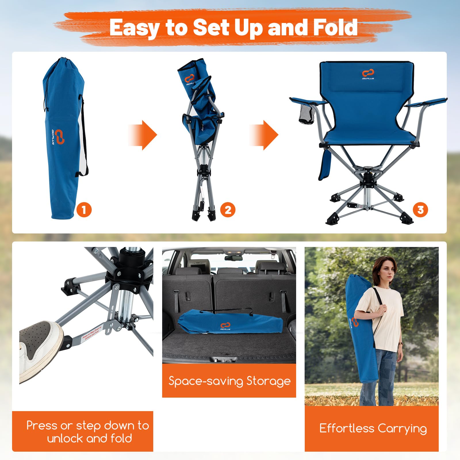 Goplus chair has non-slip feet to prevent wobble on grass or sand.