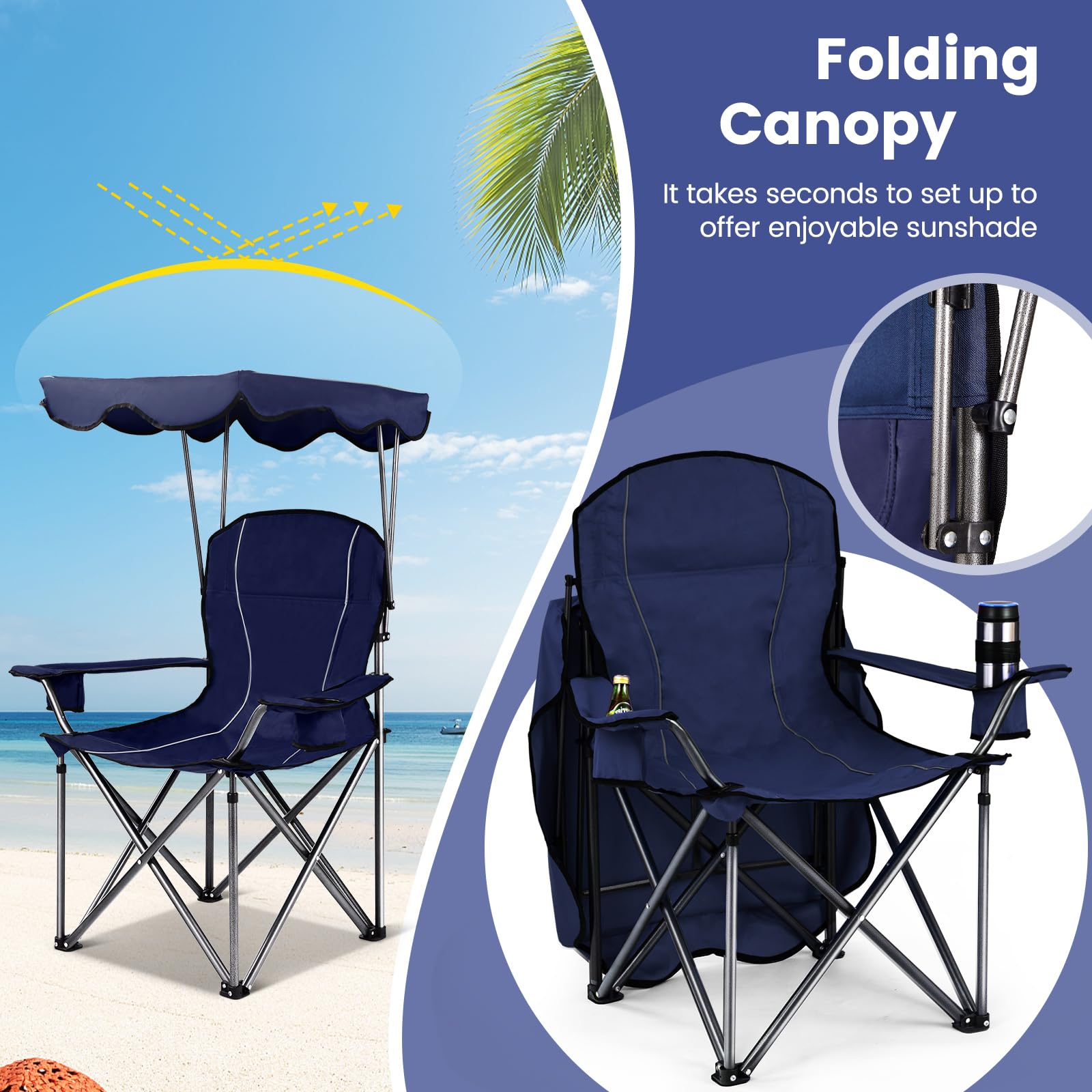 Goplus chair includes two cup holders for hydration on the go.