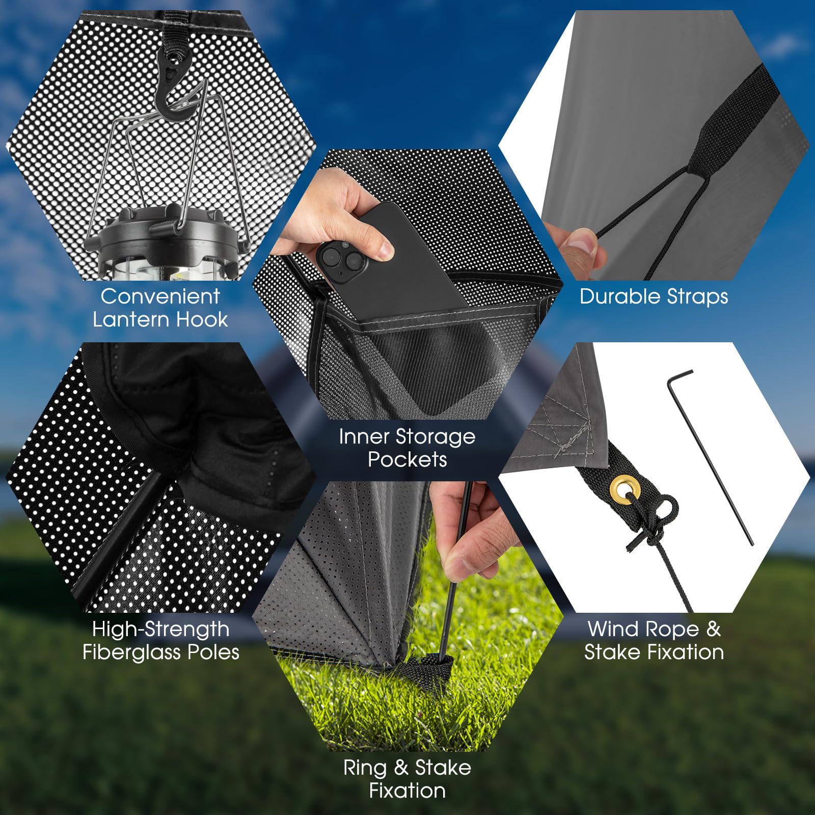 Goplus ventilation mesh windows promote airflow inside the tent