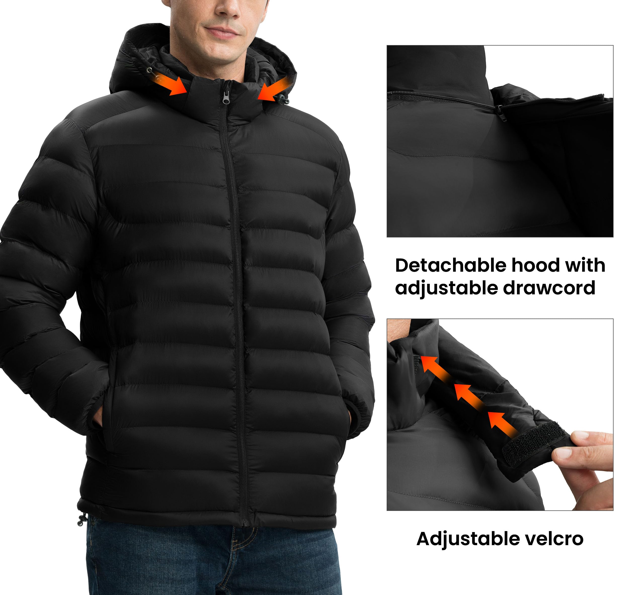 Gopune men's lightweight puffer jacket pocket details showing secure storage for keys and phone.
