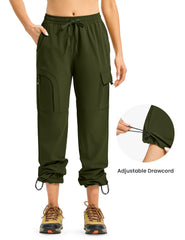 Gopune women's hiking cargo pants waist drawstring shows adjustable fit for comfort.