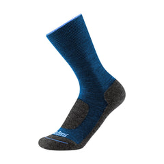 Gordini Equinox midweight hike sock, front view in blue and dark grey for rugged trails