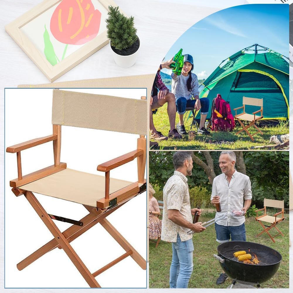 Weather-resistant beige fabric for outdoor use on a director chair