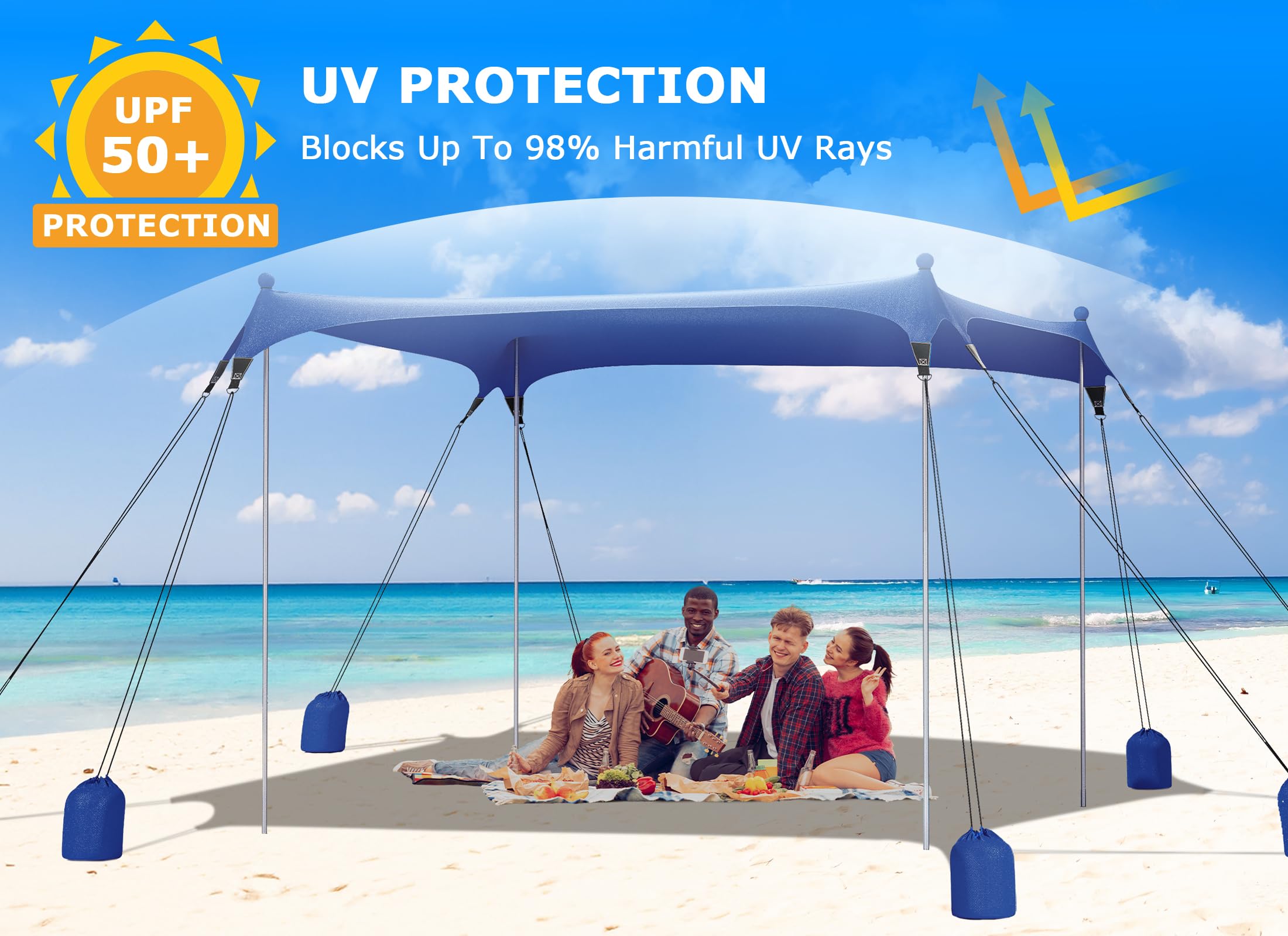 Gorich beach tent 10x10 shade accommodates larger groups at the shore.