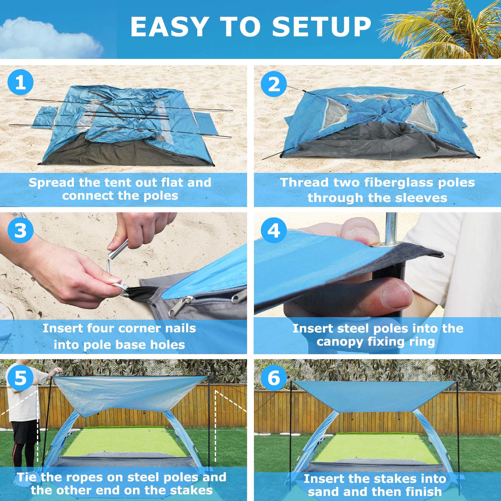 Gorich Beach Tent 16mm poles for stable support