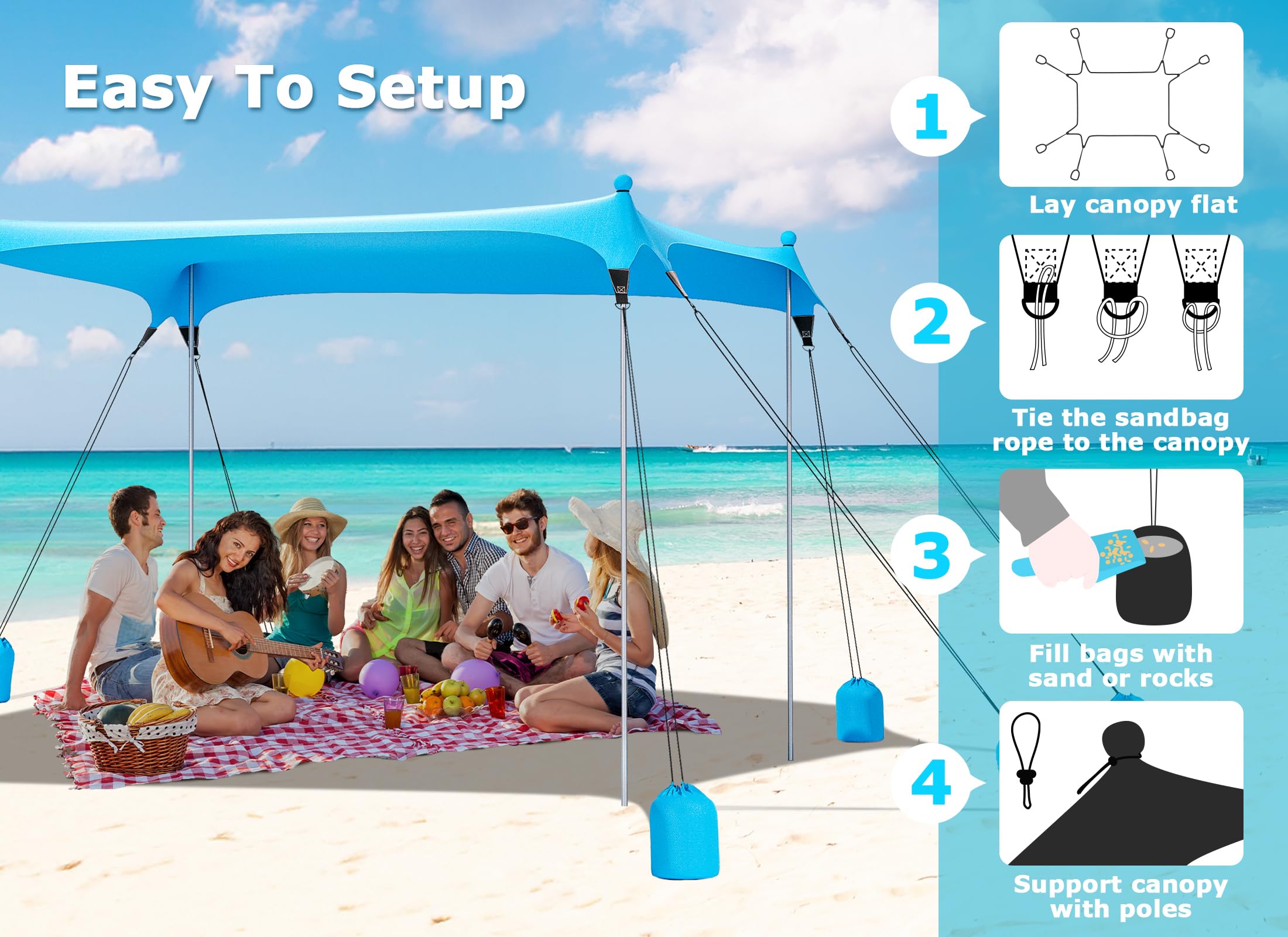 Gorich accessories include sand shovels and stakes for secure anchoring