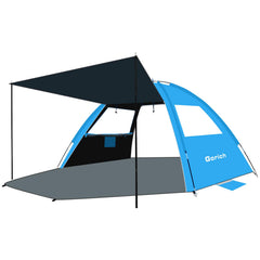 Gorich beach tent canopy front view provides broad shade for sun-safe family days.