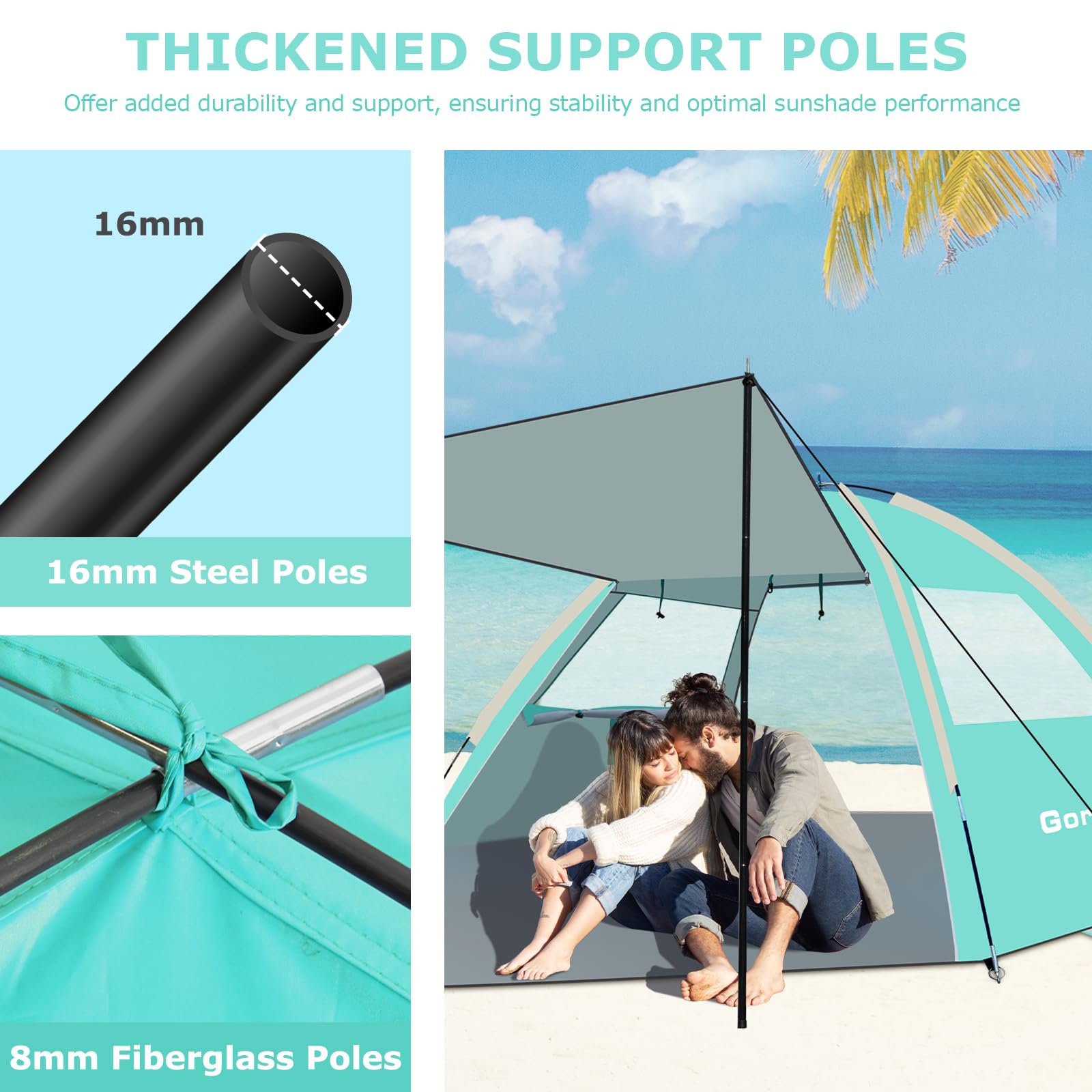 Gorich beach tent compact packaging for easy transport and storage.