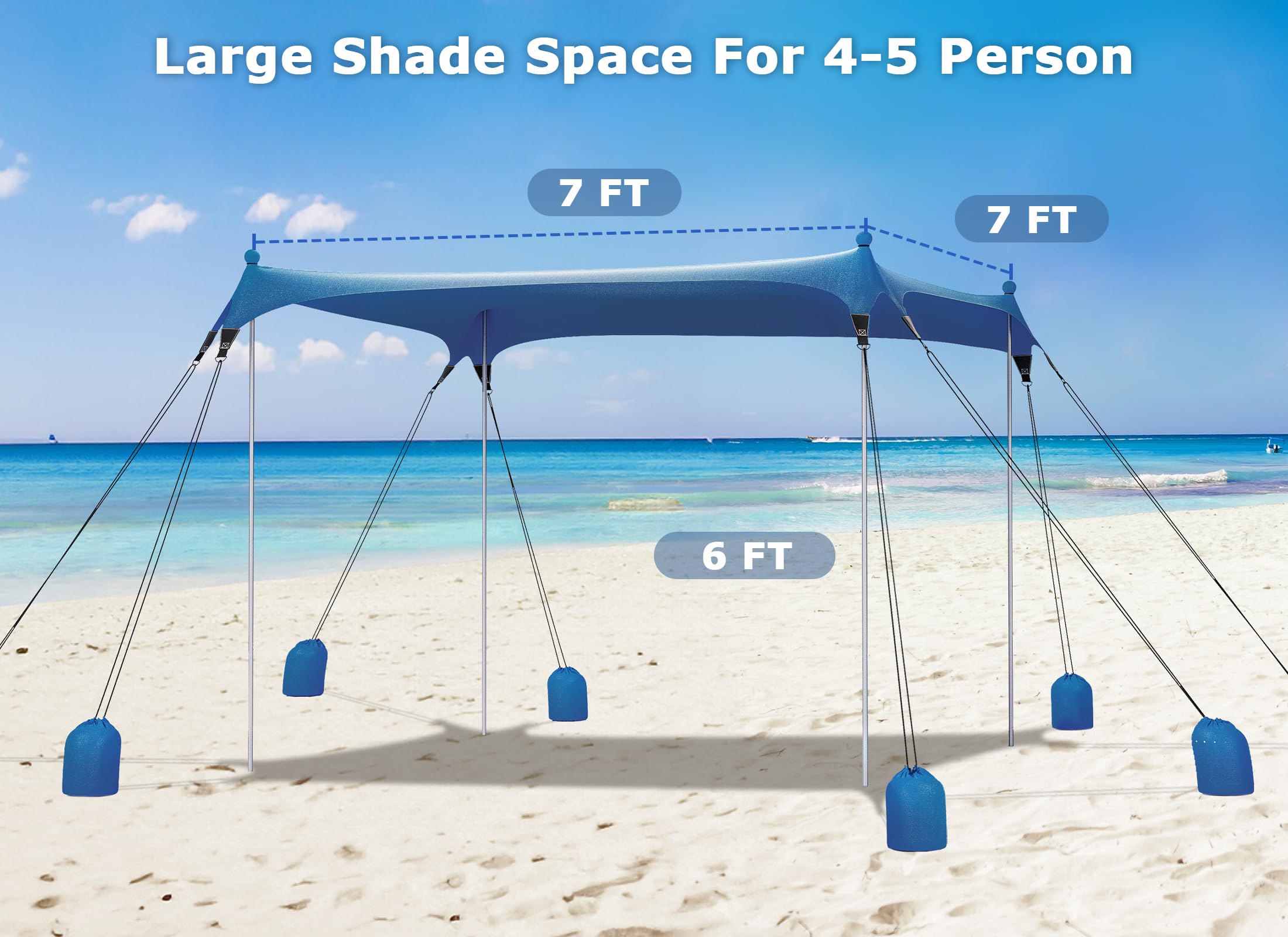 Gorich Beach Tent detachable sandbags allow flexible wind anchoring.