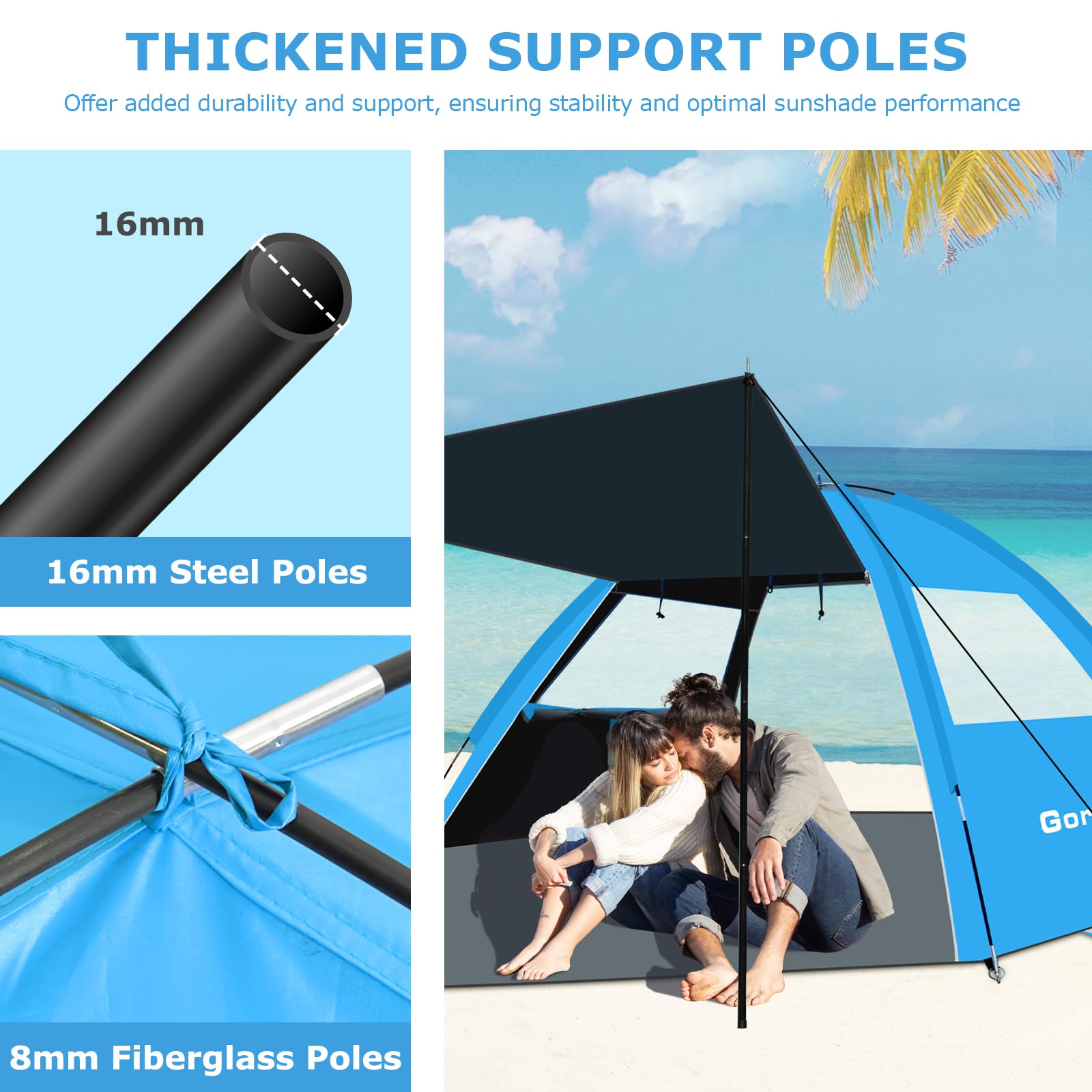 Gorich beach tent family-use ready for beach days, parks, and lakeside trips.