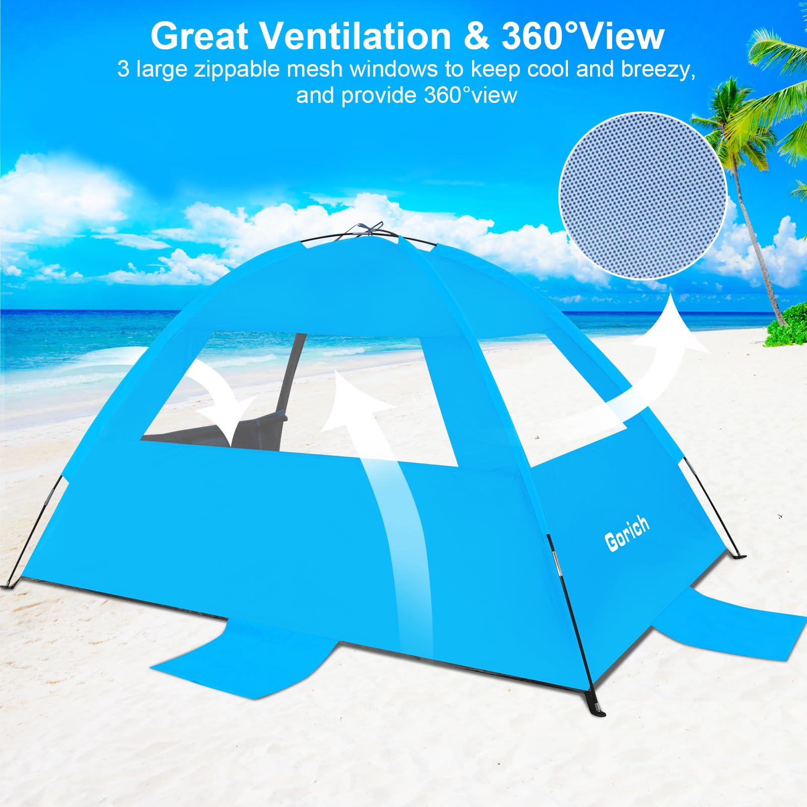 Gorich Beach Tent foldable portability for easy carry in a compact case.
