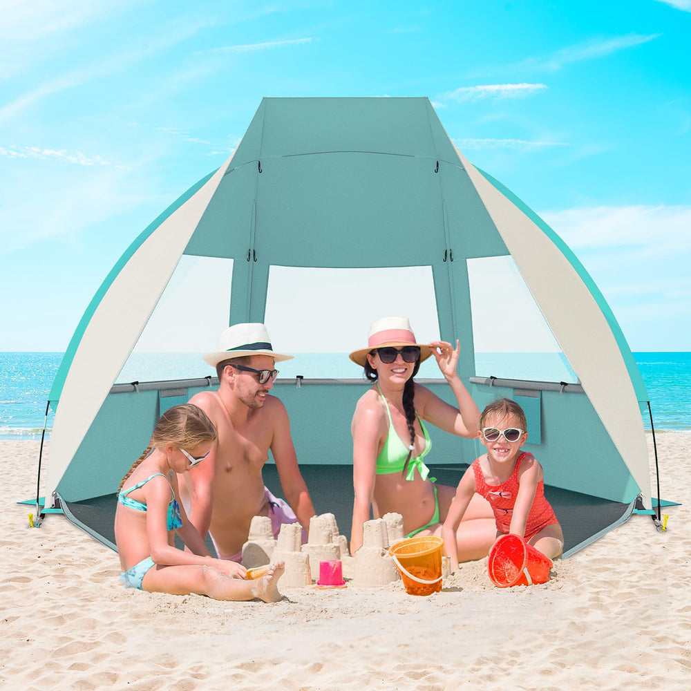 Gorich tent supports privacy with roll-up curtains and a zip front door