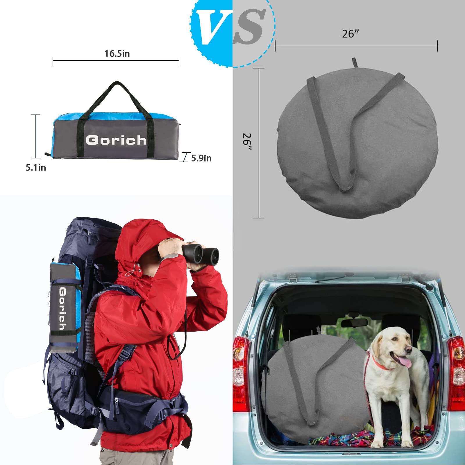 Gorich Beach Tent folded-pack shows compact carry for trips.