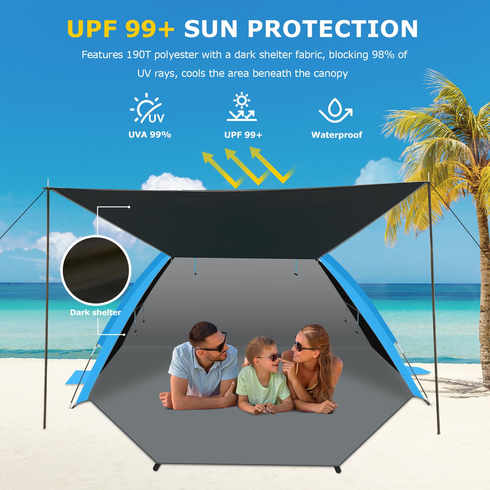 Gorich beach tent mesh windows illustrate ventilation to keep interiors cool.