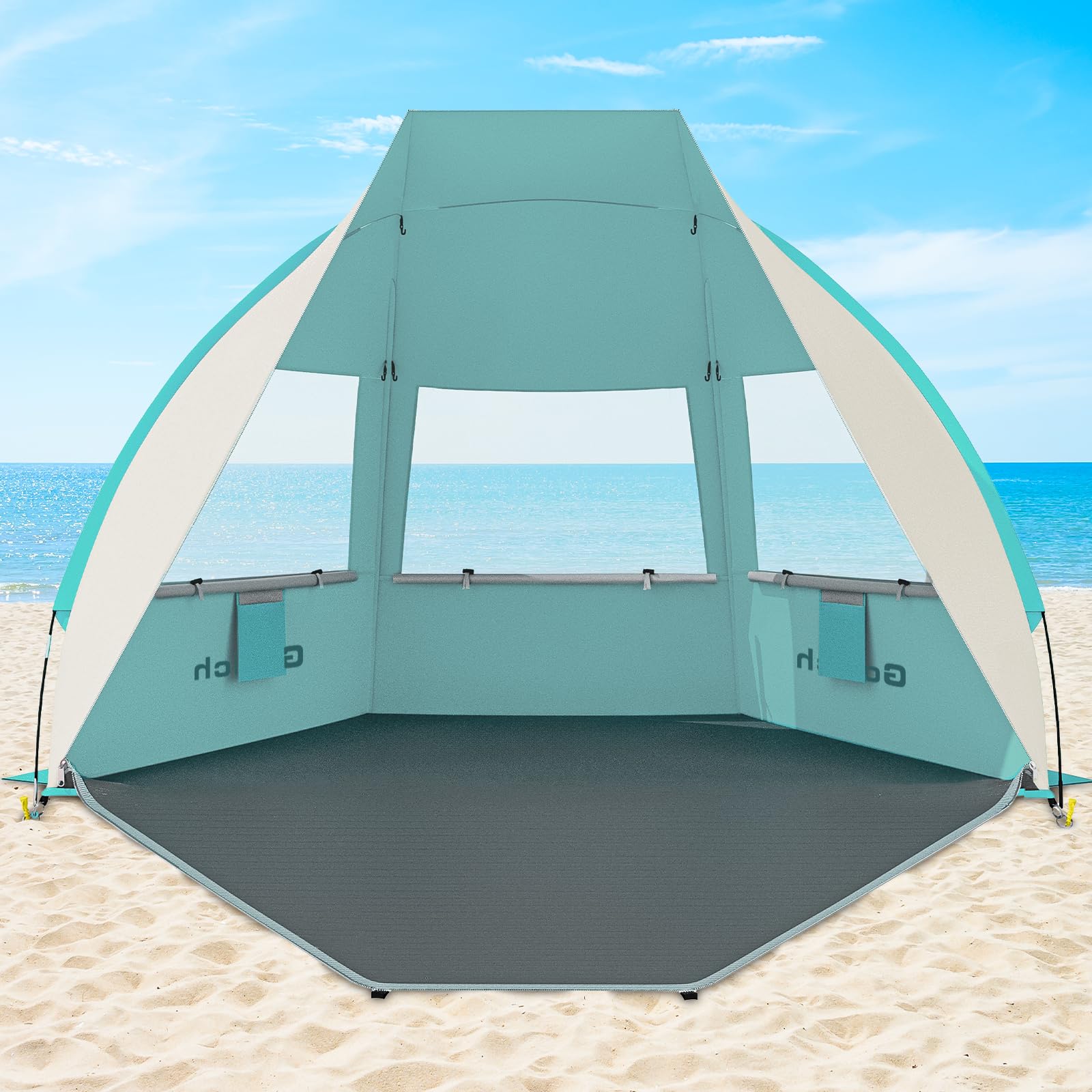 Gorich beach tent with spacious interior provides family shade on sunny beach days
