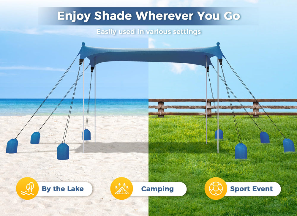 Gorich beach tent in large 12x12 ft layout provides ample shade.