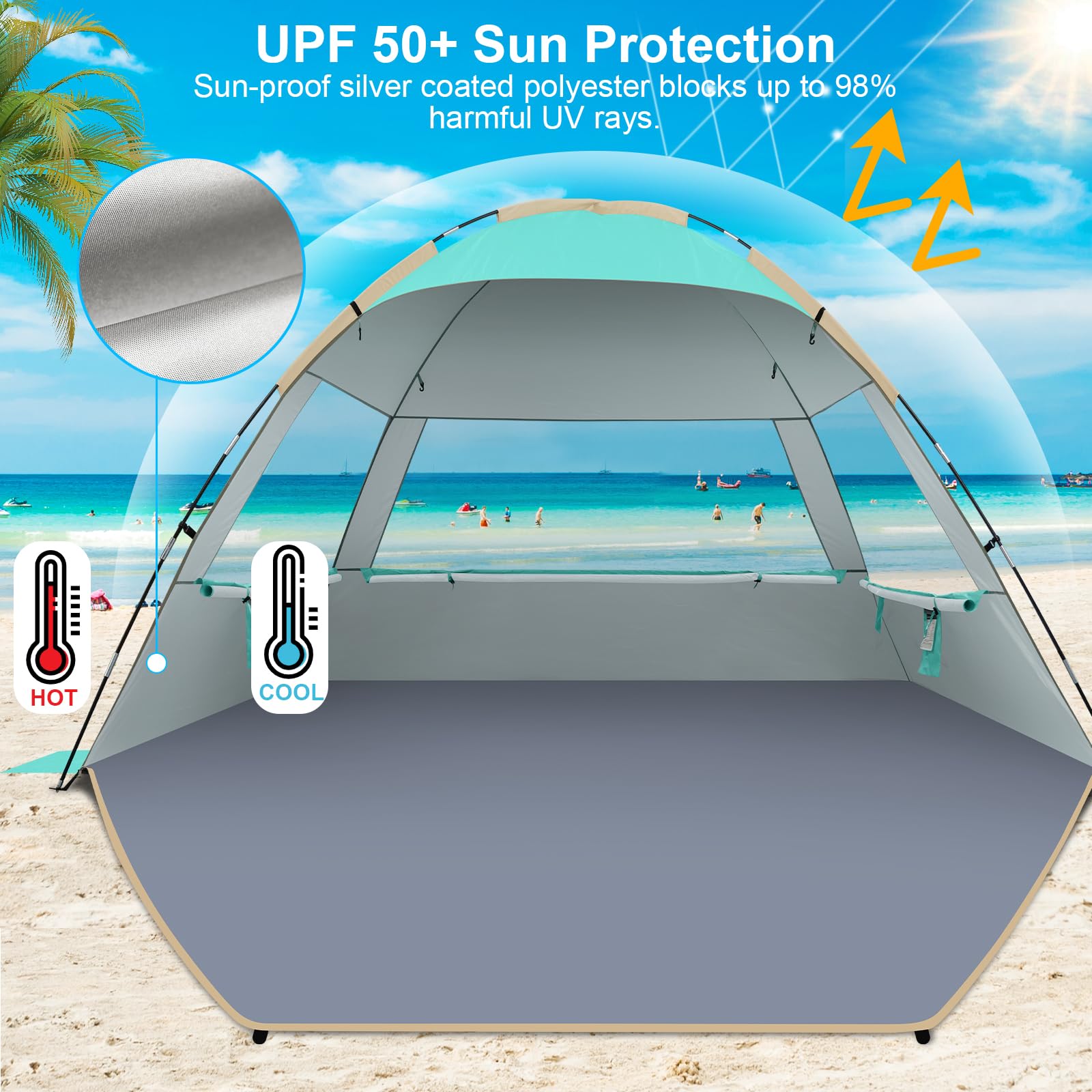 Gorich beach tent folded pack demonstrates compact travel size and lightweight design