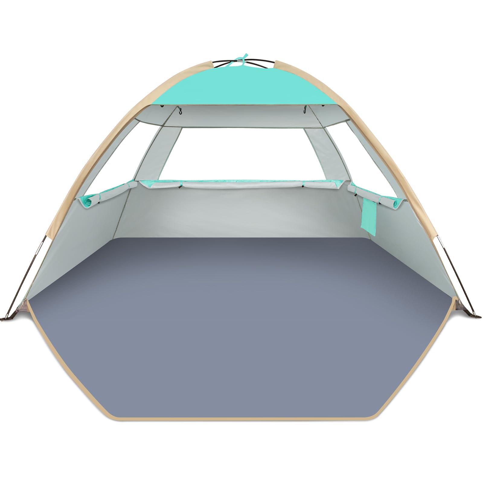 Gorich beach tent front view shows spacious shade for family at the beach