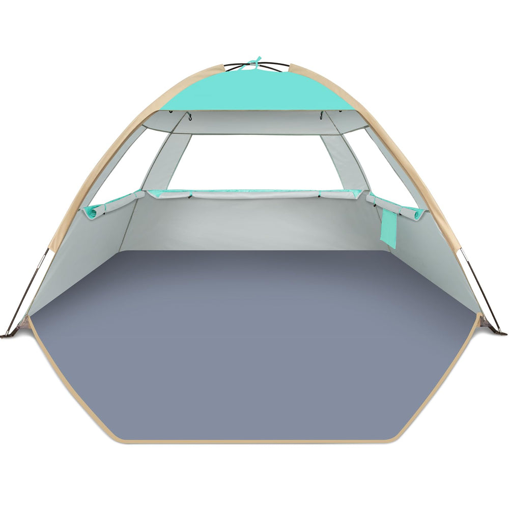 Gorich beach tent front view shows spacious shade for family at the beach