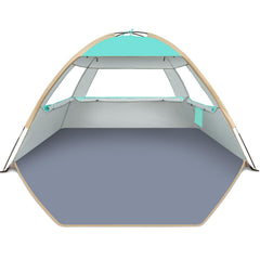Gorich beach tent front view shows spacious shade for family at the beach
