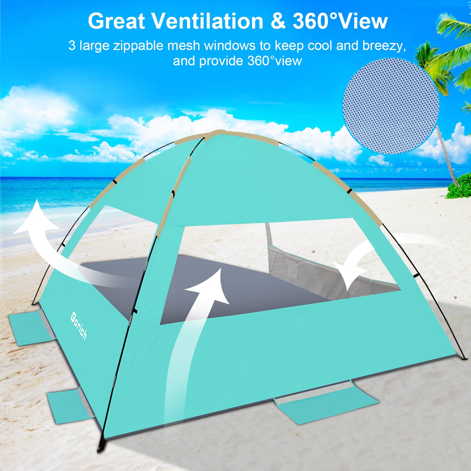 Gorich beach tent silver-coated fabric emphasizes UV protection and durable coverage