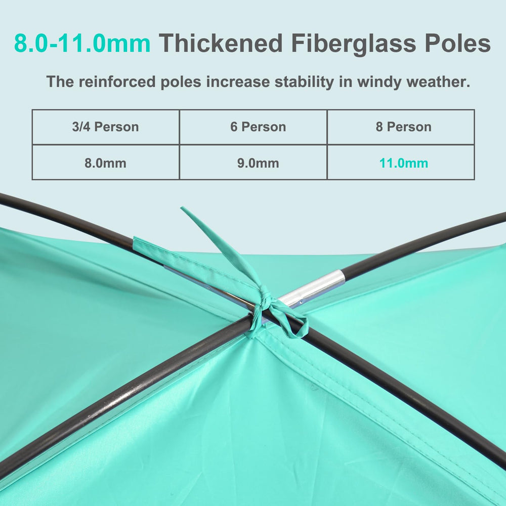 Gorich beach tent spacious interior demonstrates 118 by 118 inches of shade for 8-10 people