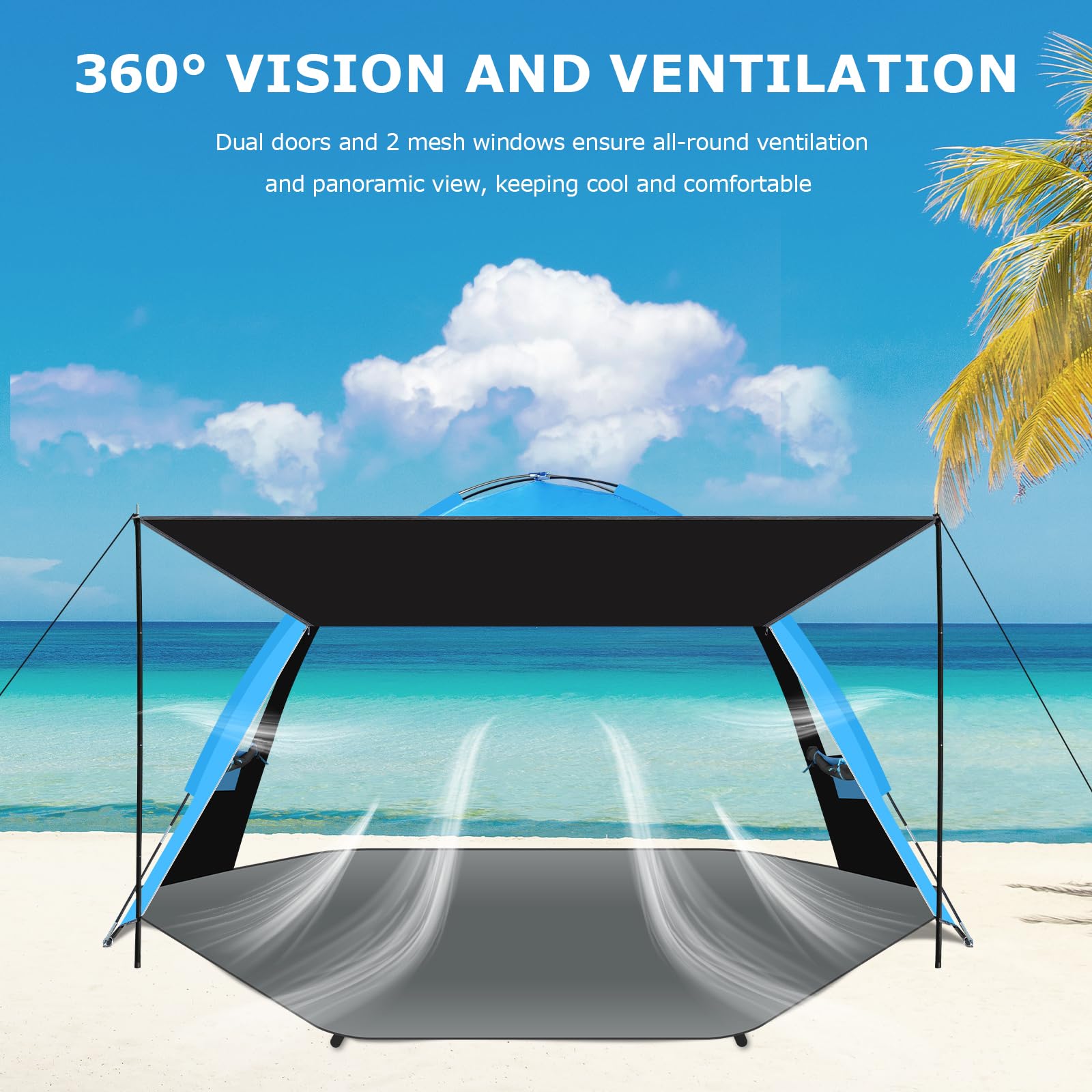 Gorich beach tent two-door layout highlights easy entry and family movement.
