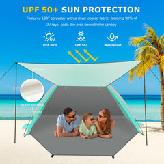 Gorich beach tent UPF50+ protection blocks harsh sun for family time.