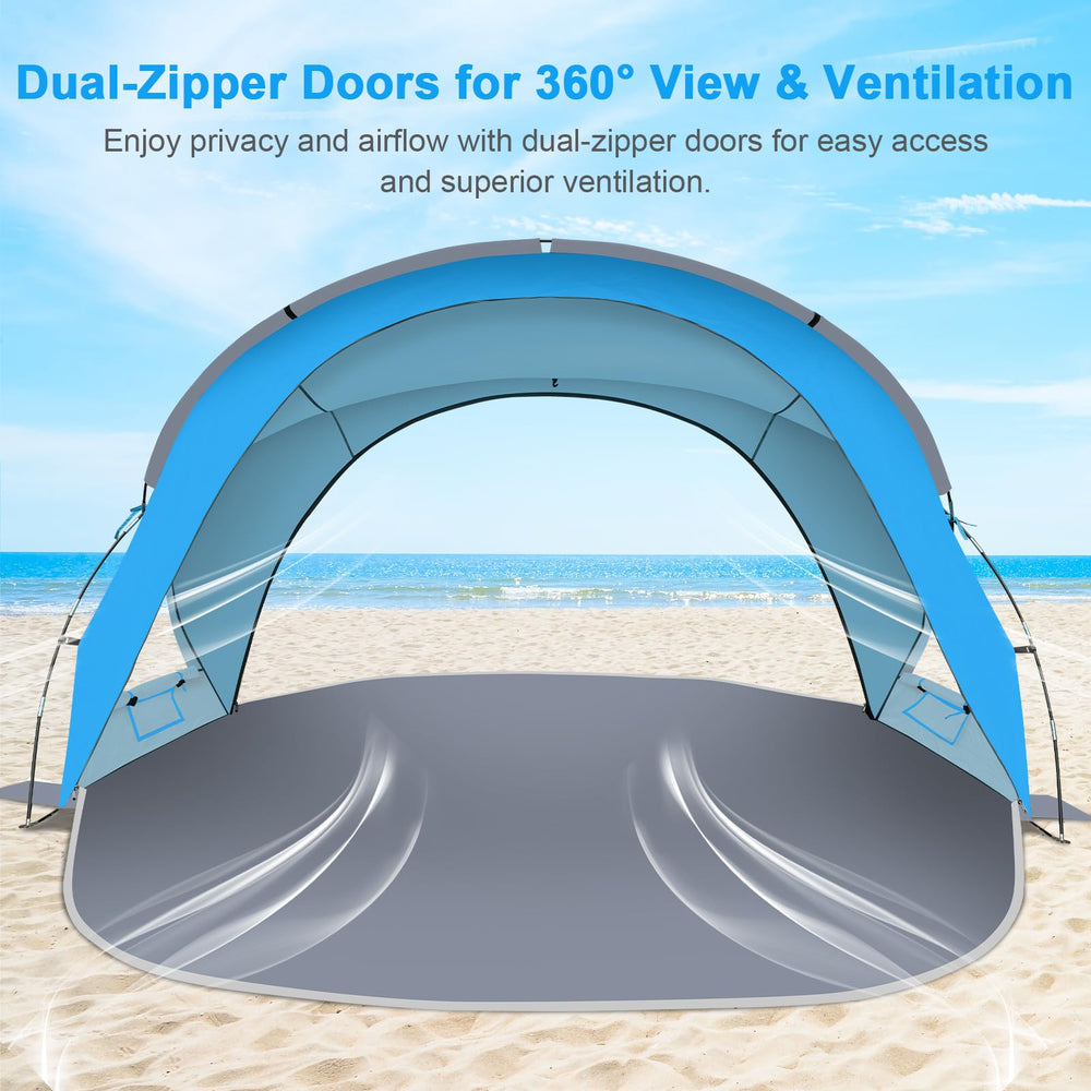 Gorich beach tent using UPF50+ silver-coated fabric to block UV rays