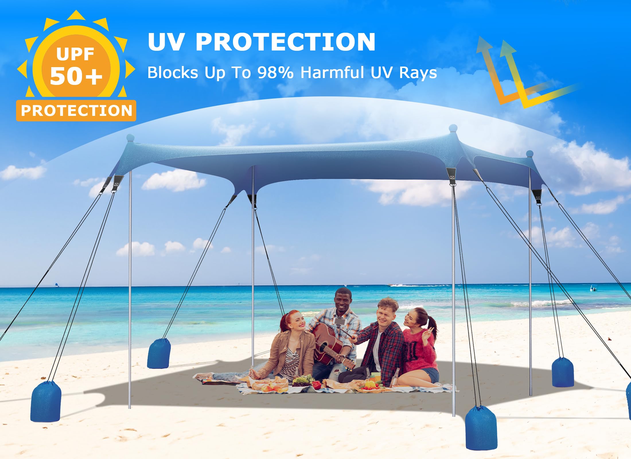 Gorich beach tent with UPF50+ protection blocks UV rays.