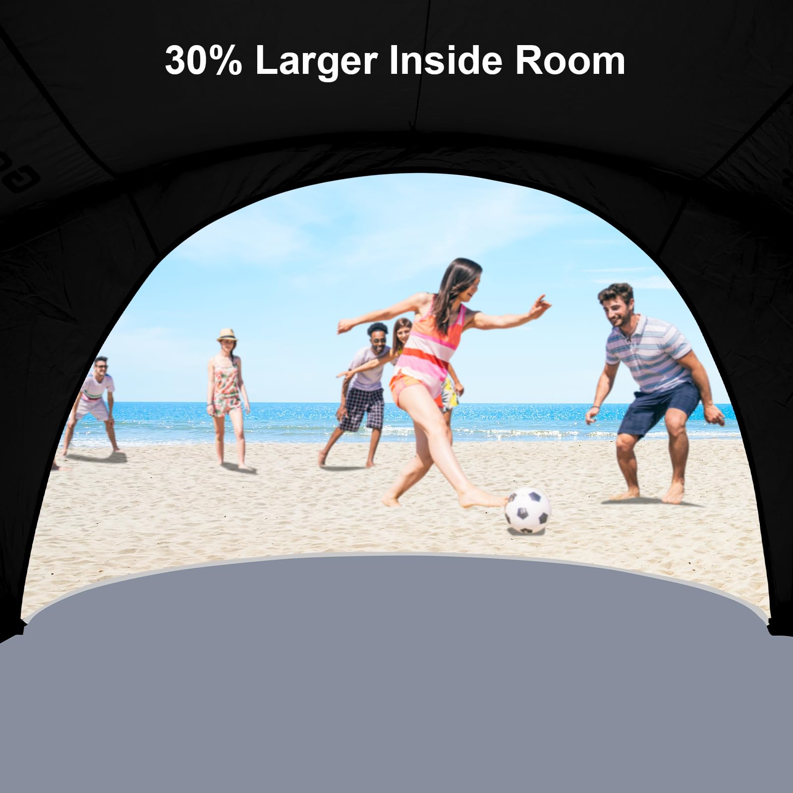 Gorich beach tent with UPF99+ protection shields against sun while maintaining airflow.