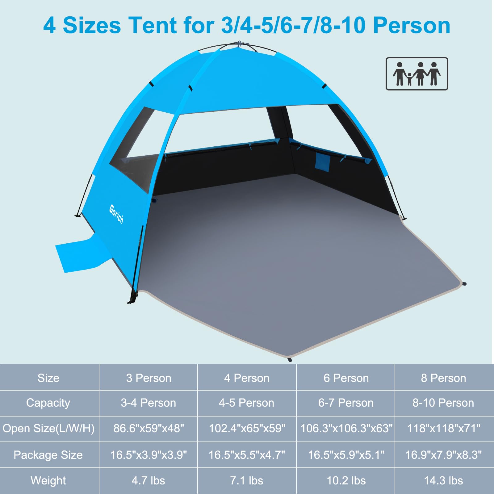 Gorich Beach Tent UV protection blocks sun, enabling safer outdoor lounging.