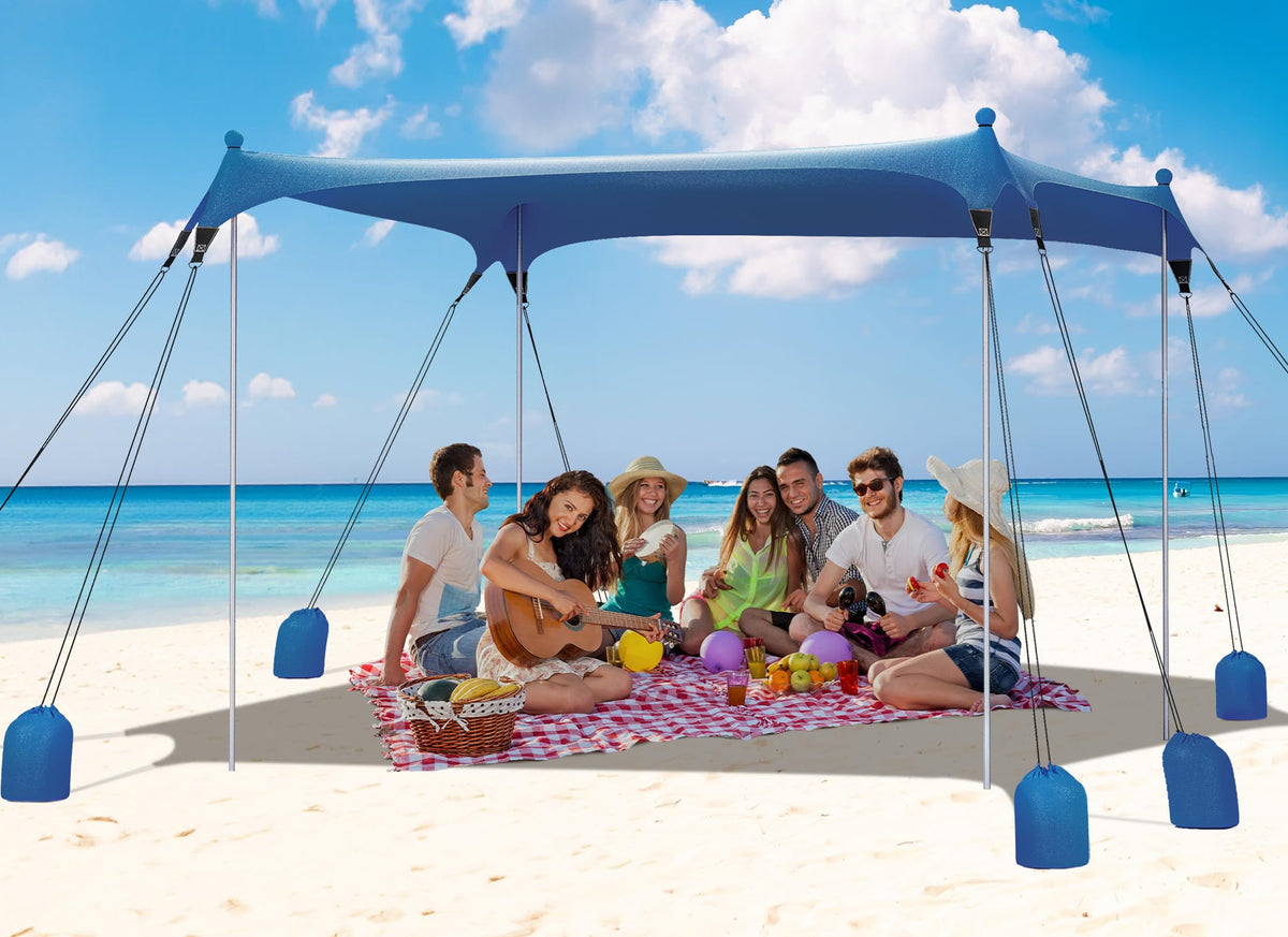 Gorich beach tent demonstrates windproof design for stable beach shade.