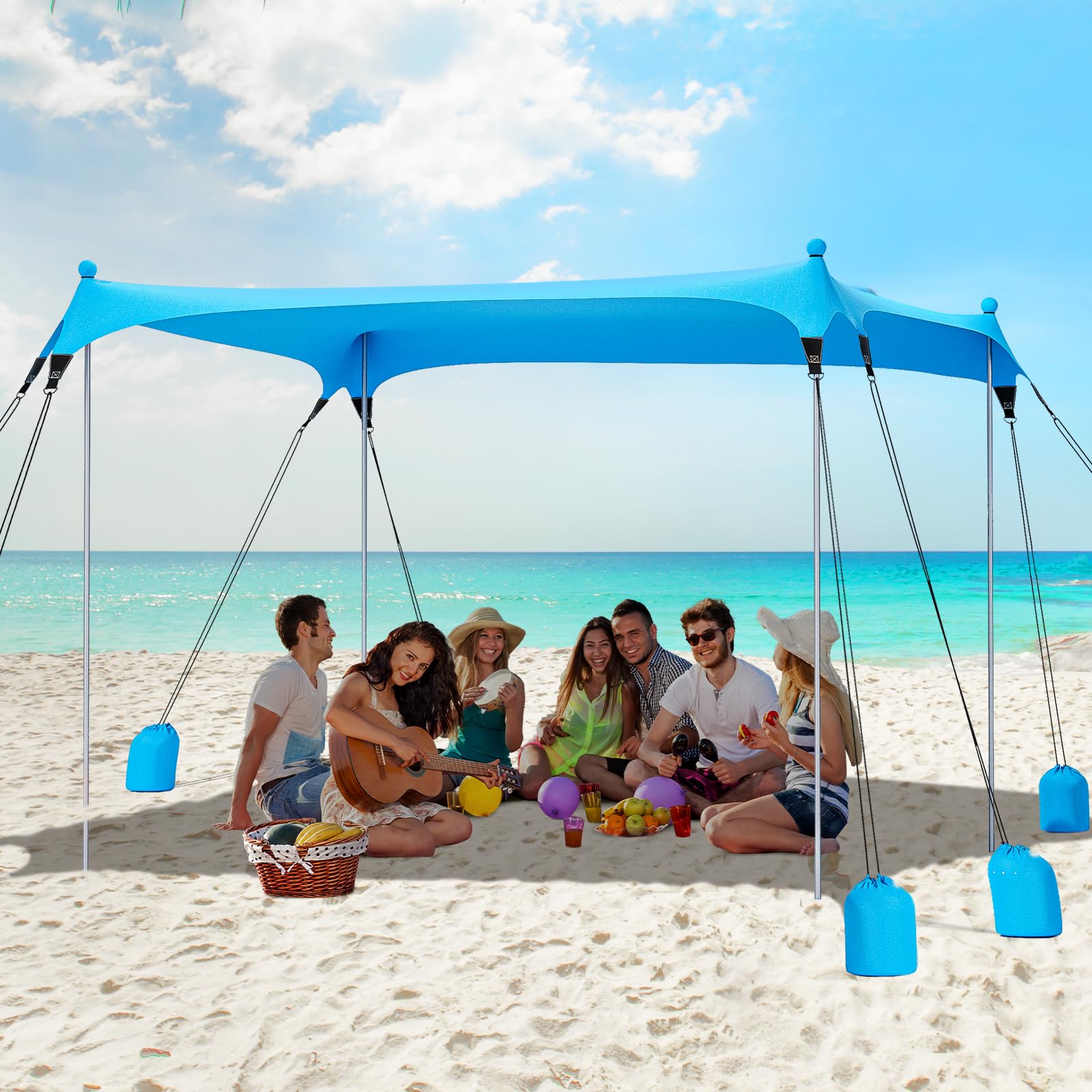 Gorich beach tent windproof 8-sandbag design anchors the canopy on windy shores.