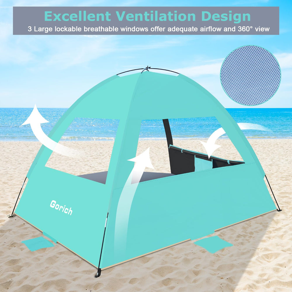 Gorich Sun Shelter portable fold design fits compactly in bags for travel.