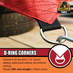 GORILLA tarp reinforced hem ensures tear resistance for rugged setups.