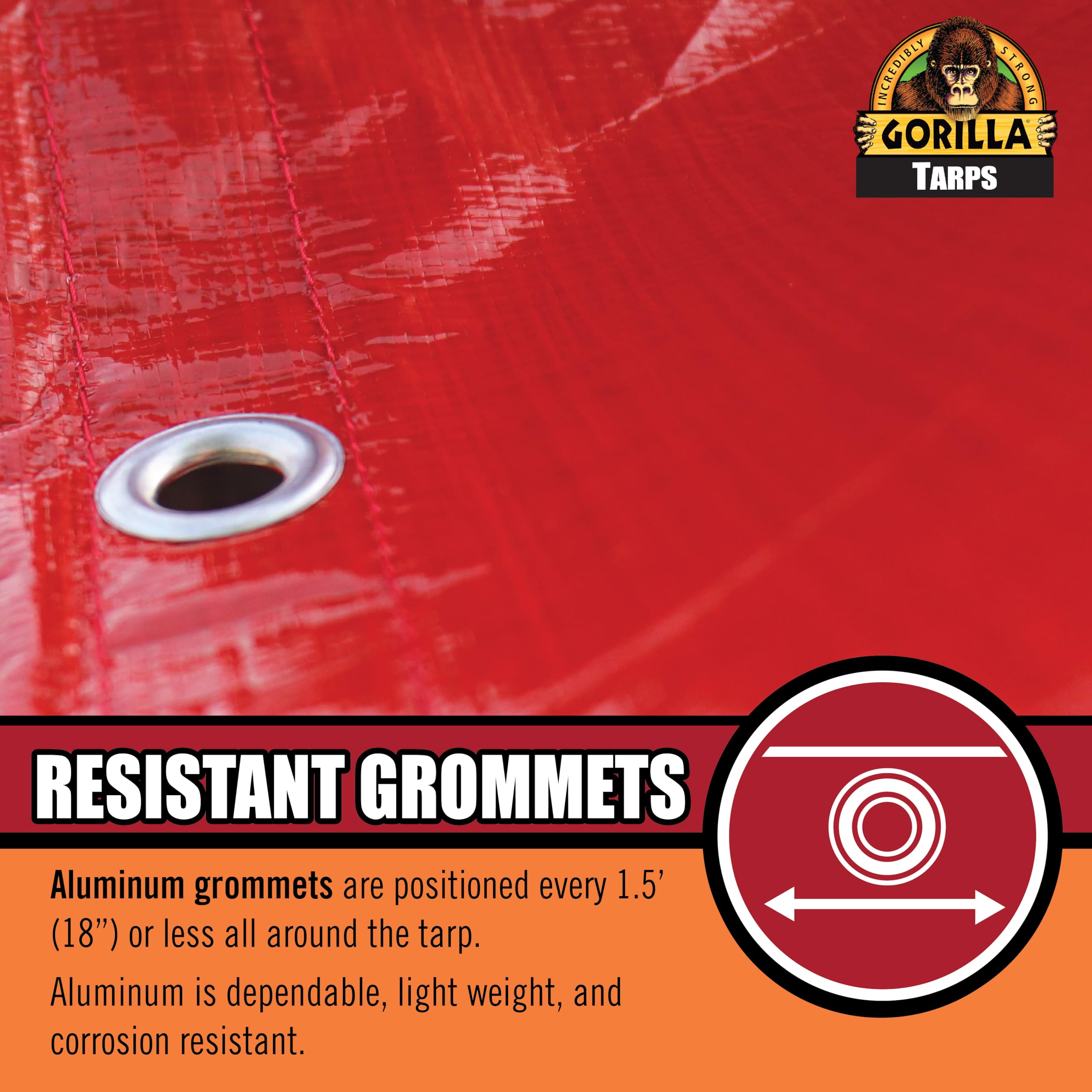 GORILLA tarp secure grommets simplify tying down over uneven terrain.