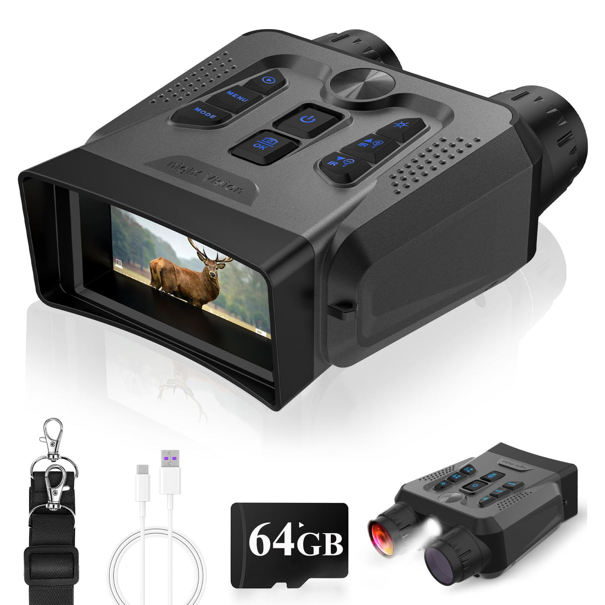 GOSALISU night vision binoculars front view, rugged grip for outdoor use