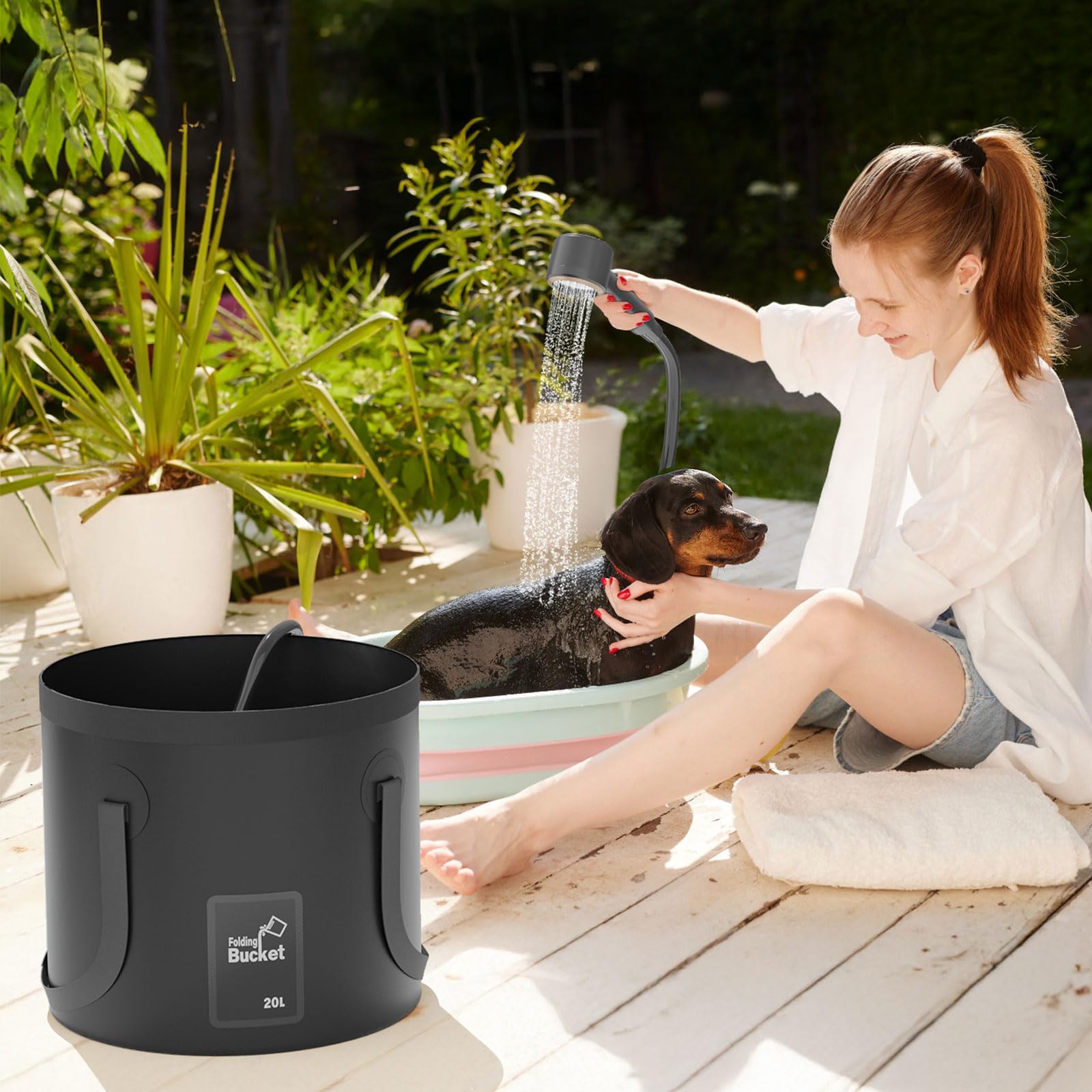 GOSCHE 2-meter hose provides flexible placement for camping or beach rinses.
