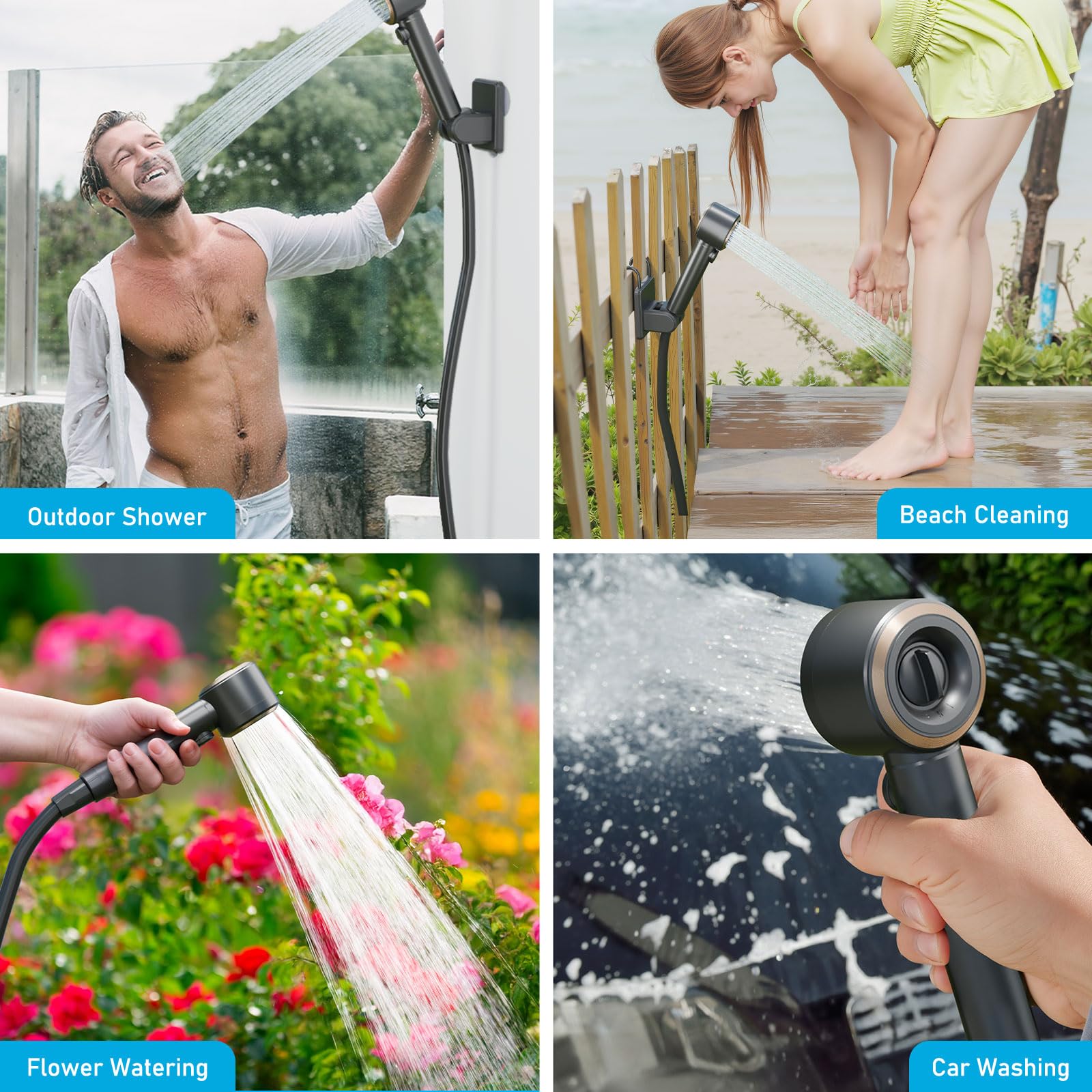 GOSCHE showerhead with 4 spray modes delivers gentle to powerful rinses.