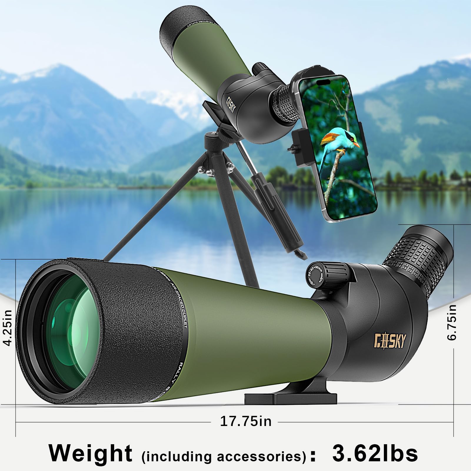Gosky DiamondEdge tripod stand provides stable, hands-free viewing.