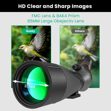 Gosky spotting scope with BAK4 FMC coatings for high-contrast colors and clarity.