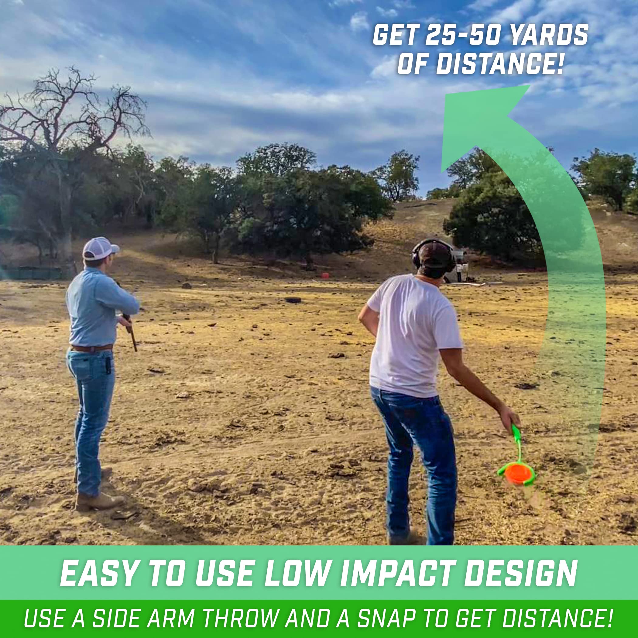 Clay pigeon target being launched by GoSports catapult