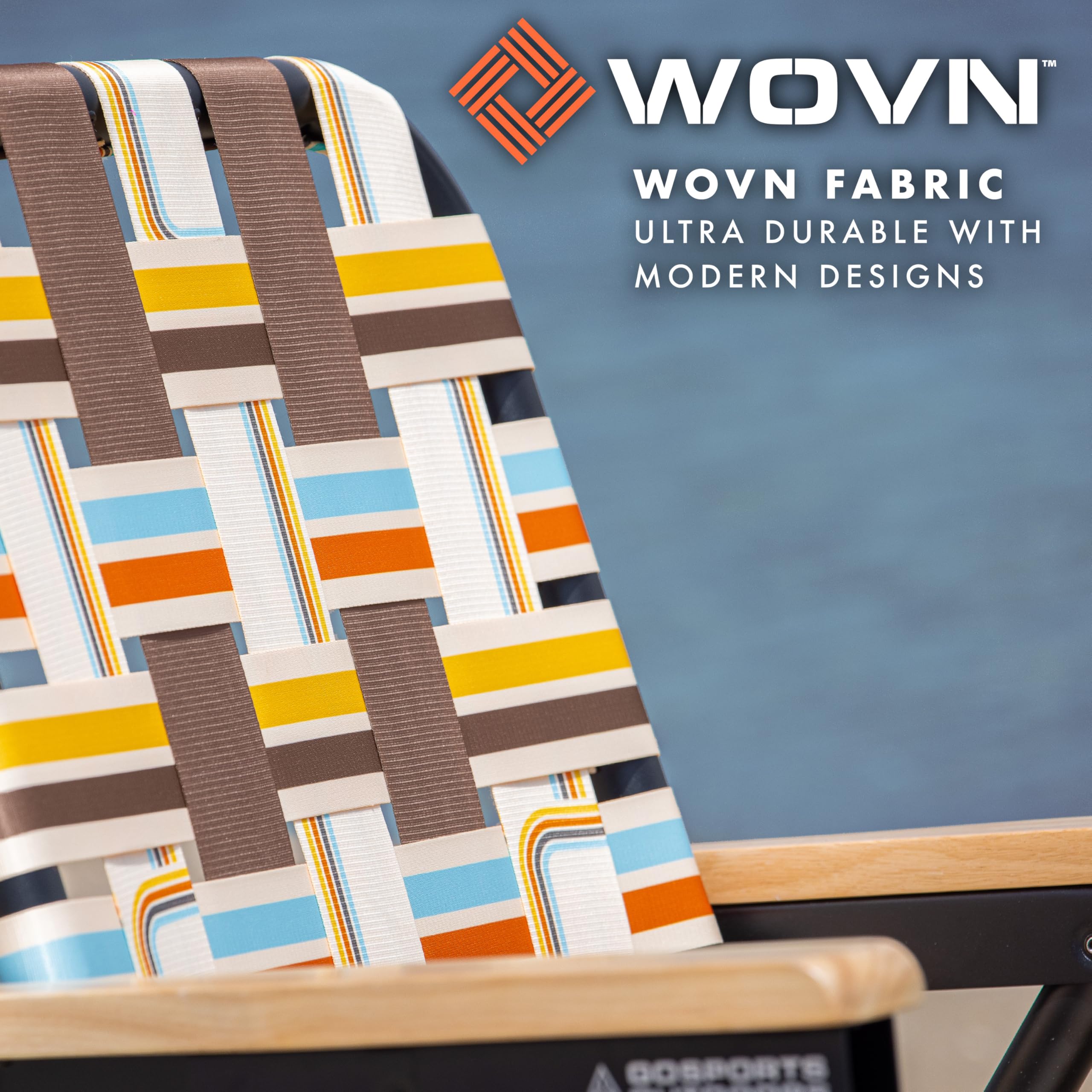 GoSports Outdoors WOVN Beach Chair 16-inch seat for easy seating.