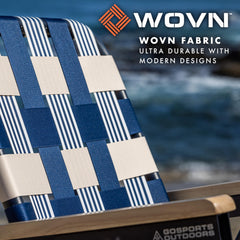 GoSports Outdoors WOVN Beach Chair showing a 16-inch seat height for easy seating