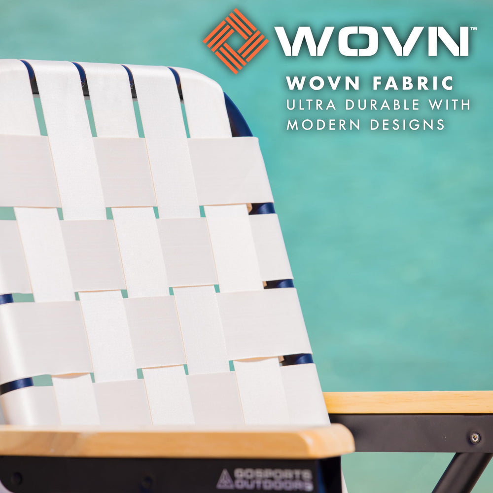 GoSports Outdoors WOVN Beach Chair with attachable cup holder for beverages