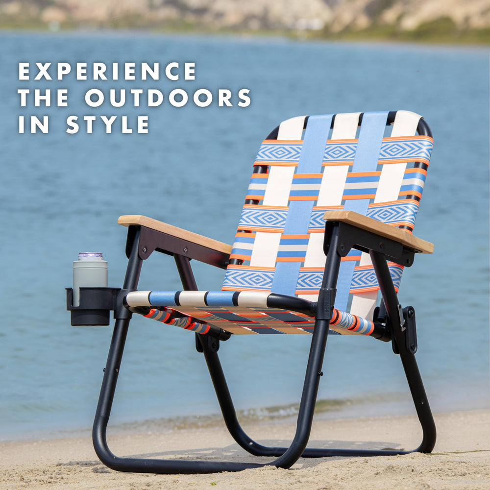 GoSports Outdoors WOVN Beach Chair with attachable cup holder for beverages
