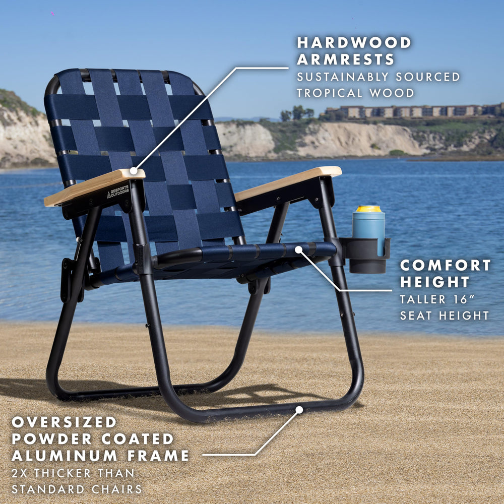 GoSports Outdoors WOVN beach chair with backpack straps for easy carry.