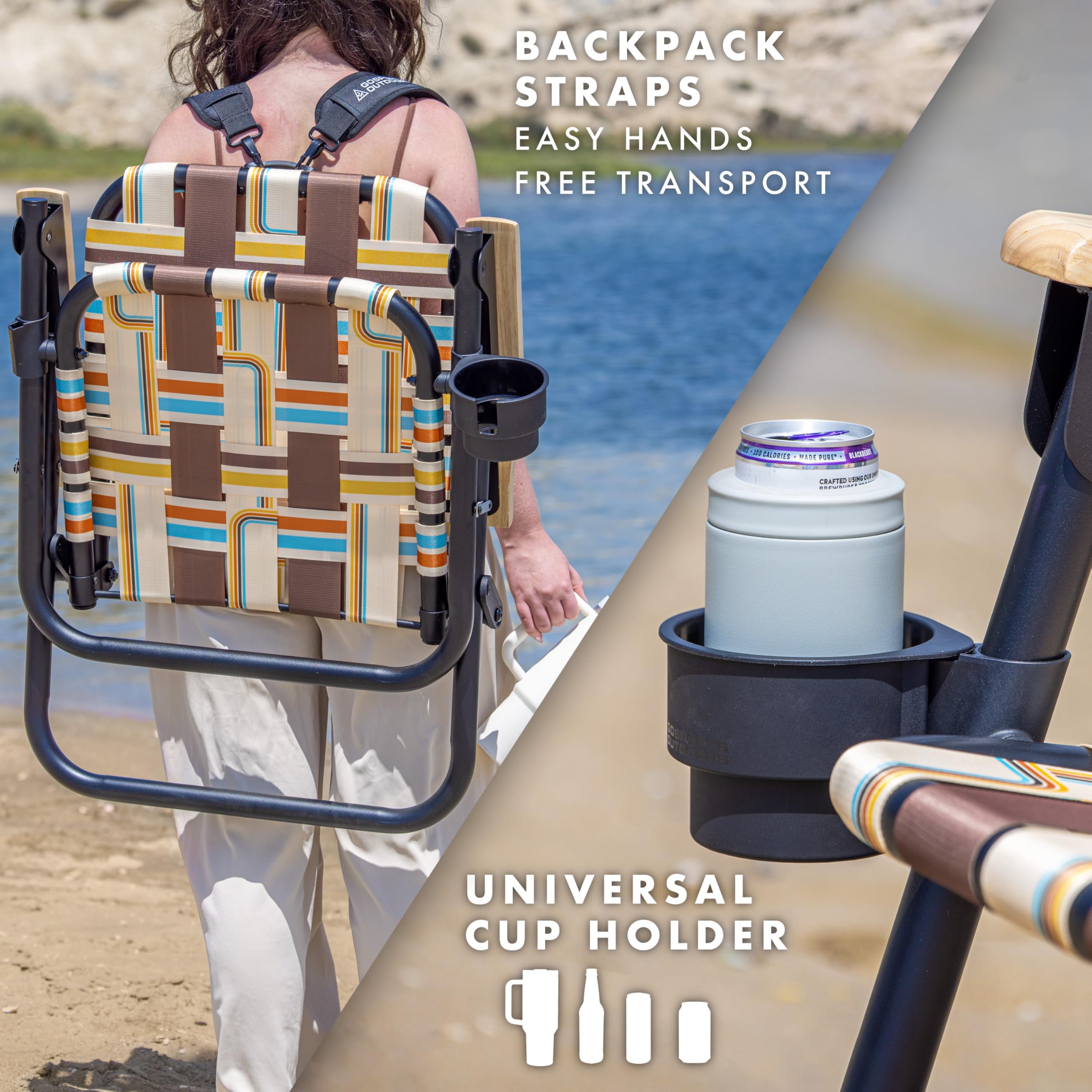 GoSports Outdoors WOVN Beach Chair backpack straps for easy transport.