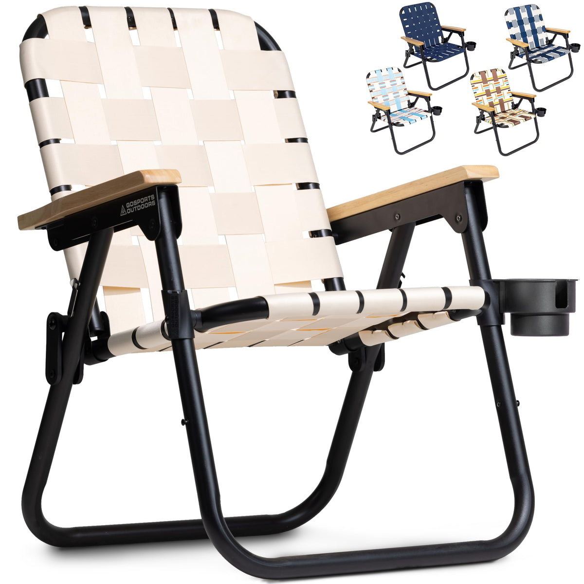 GoSports Outdoors WOVN Beach Chair folded with backpack straps for easy transport